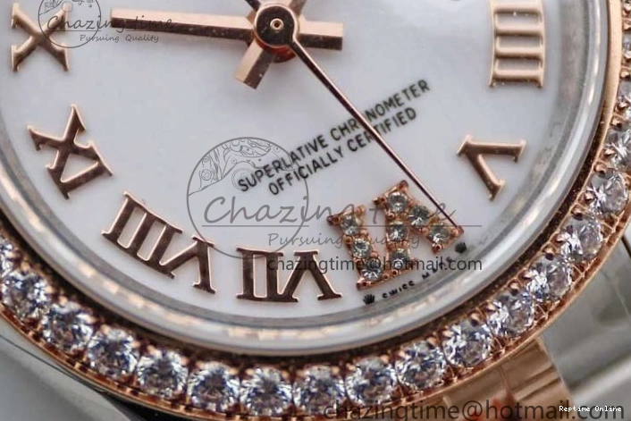 0121 Trendy Lady DateJust 28 SS RG TWF Diamonds Bezel 1:1 Best Edition White Dial Roman Markers on Jubilee Bracelet NH 2129